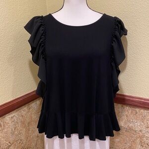 Vince Camuto Size Large Top Shirt Blouse Ruffle Sleeves Flowy Stretch Black